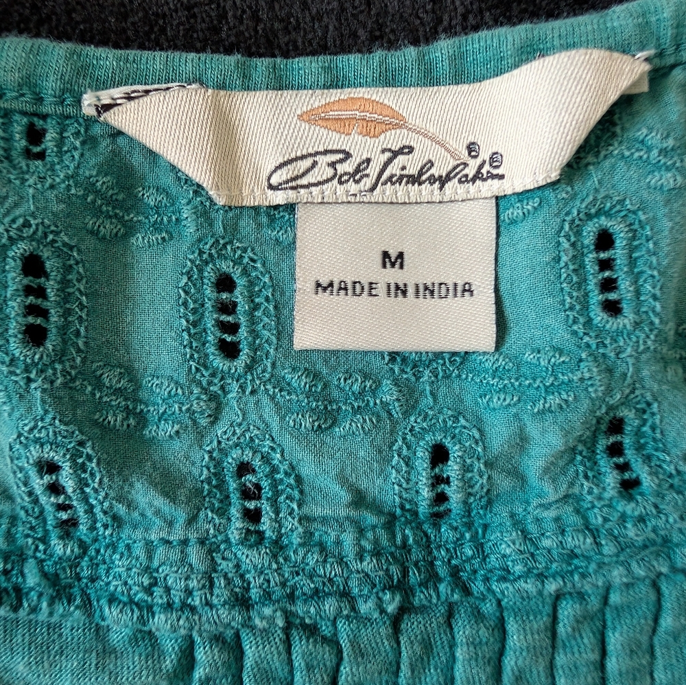 Boho Eyelet Turquoise Tassel Sleeveless Blouse Cotton Modal Festival Vacation M image 6